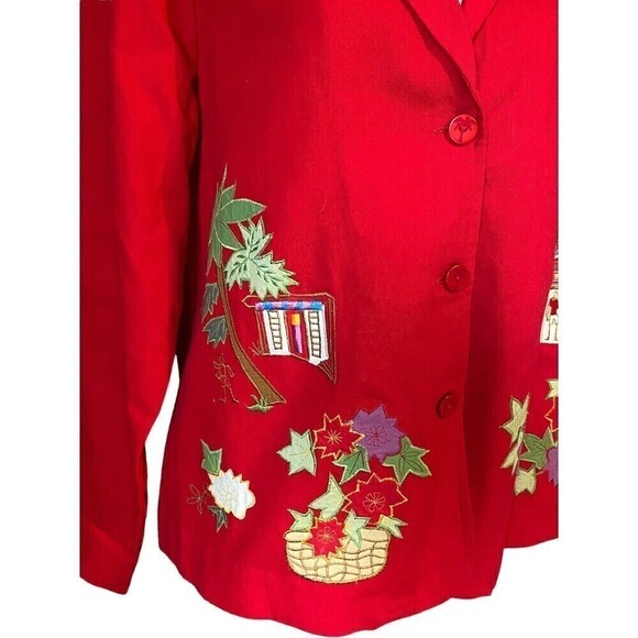 HEARTS Of Palm Womens Size 16 Red Blazer Tropical Island Cafe 3 Button Lined - Picture 3 of 12